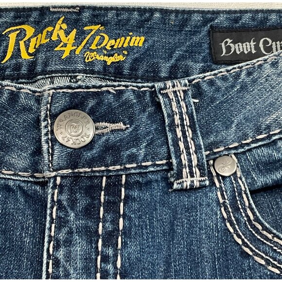 Rock 47 By Wrangler Blue Boot Cut Jeans 33x32 Mens Denim Pants - Picture 3 of 10